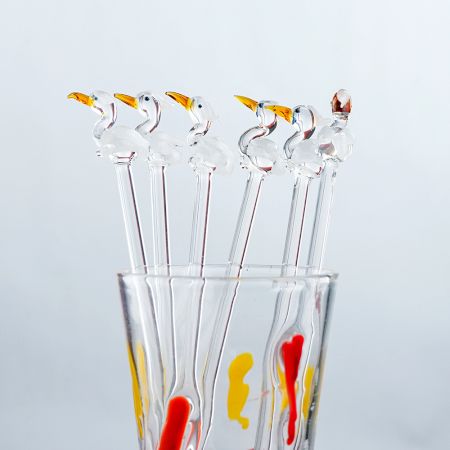 6 Pieces Cut Clear Pelican Bird Stirrer Glass Swizzle Sticks for Cocktail Party