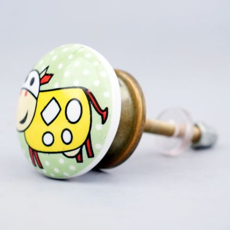Yellow Cow Ceramic Flat Bed Room Cabinet Knob