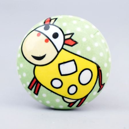 Yellow Cow Ceramic Flat Bed Room Cabinet Knob