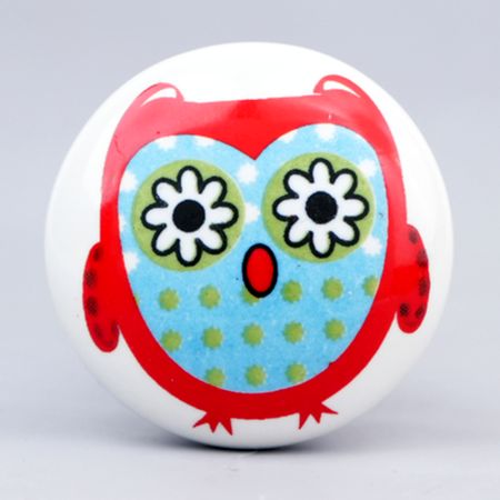 Red Owl Ceramic Flat Kitchen Drawer Knob
