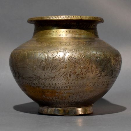 Floral Engraved Brass Kalash Ritual Vessel