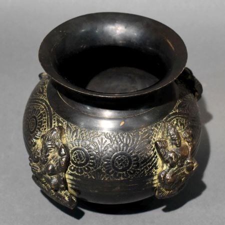 Handcrafted Brass Ritual Pot with Sculpted Devi-Devtas Handles