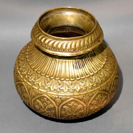 Handcrafted Embossed Brass Decorative Ritual Pot