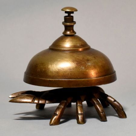 Vintage Brass Crab Hotel Service Desk Bell