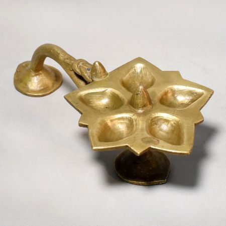 Brass Panchmukhi Aarti Diya Lamp with Handle