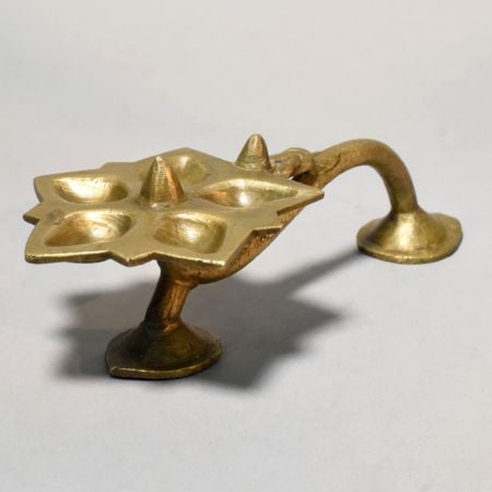 Brass Panchmukhi Aarti Diya Lamp with Handle