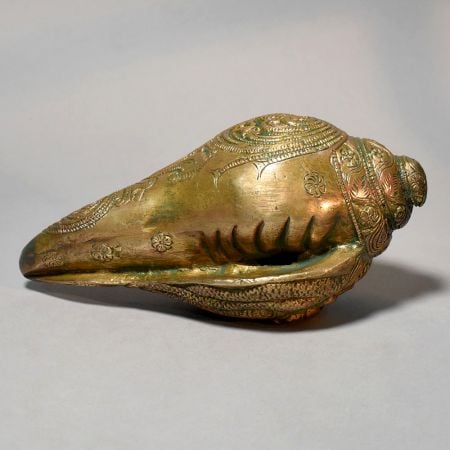 Brass Ganesh Carved Shankh Conch Decorative Idol