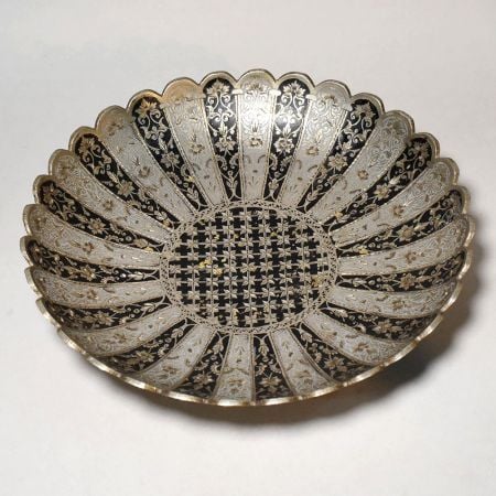 Brass Floral Engraved Decorative Serving Bowl Plate