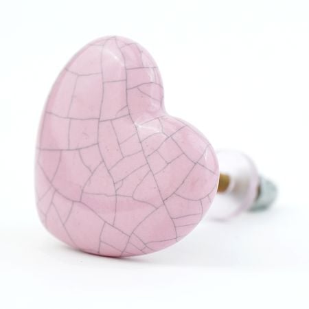 Pink Heart Crackle Ceramic Cabinet Knob