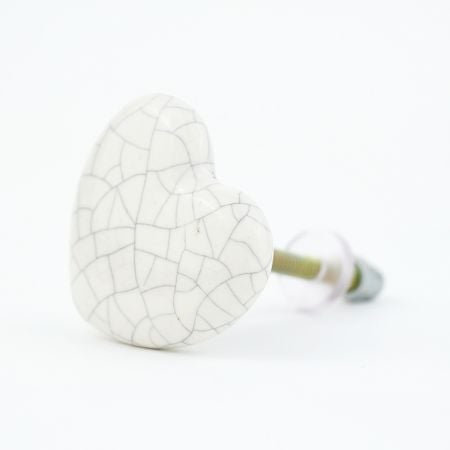 White Heart Crackle Ceramic Dresser Knob