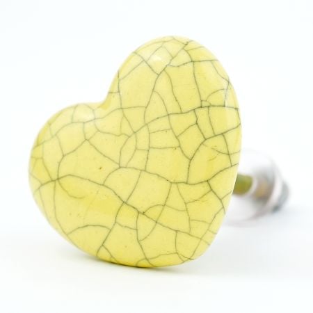 Yellow Heart Crackle Cream Drawer Knob