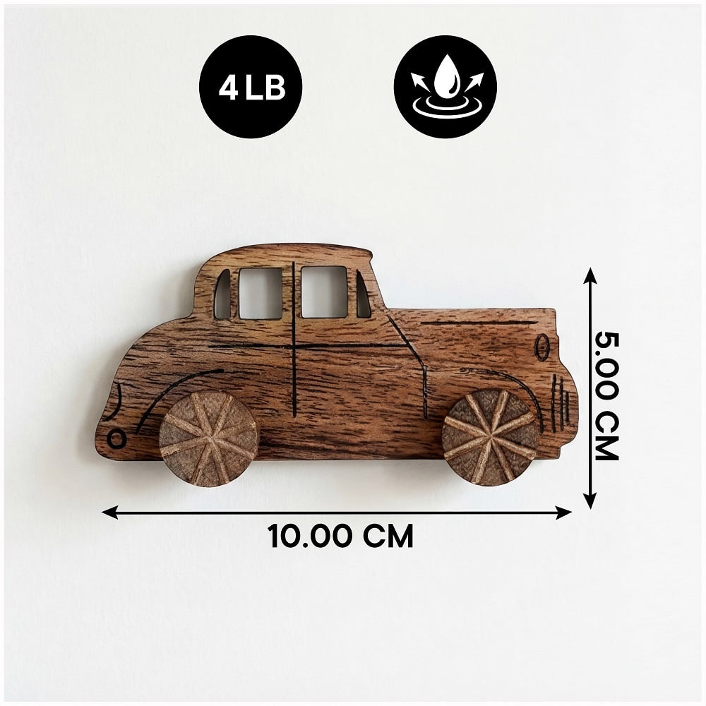 Natural Wooden Adhesive Car Design Wall Hooks-3 Pieces