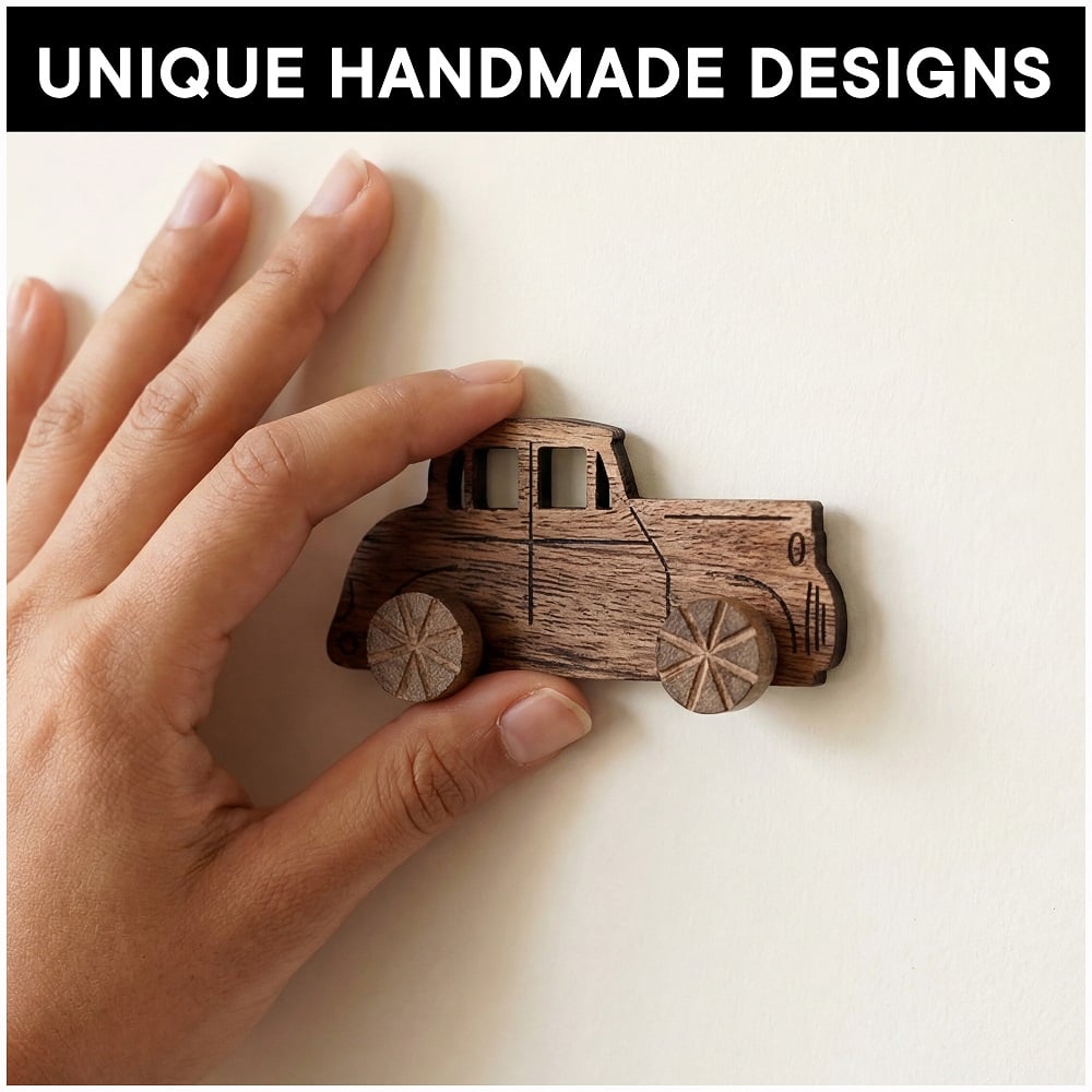 Natural Wooden Adhesive Car Design Wall Hooks-3 Pieces