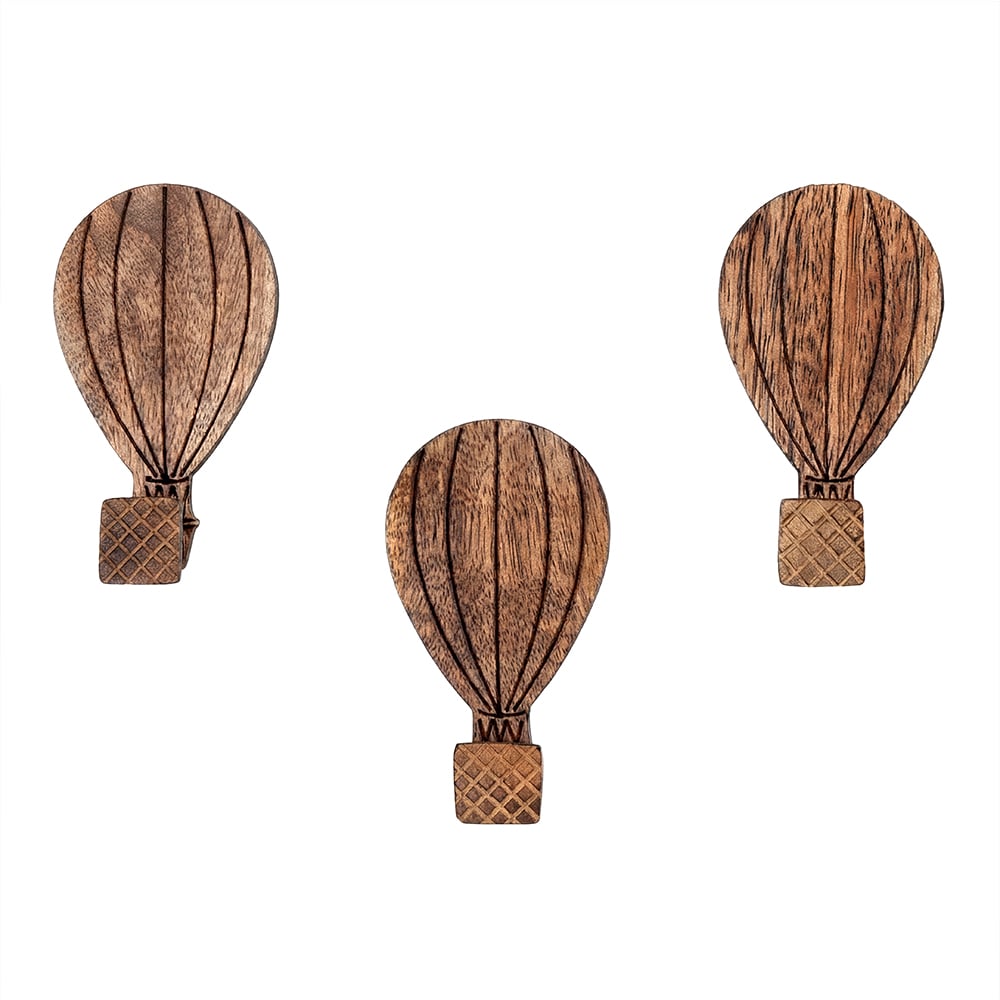 Wooden Adhesive Hot Air Balloon Shape Wall Hooks-3 Pieces
