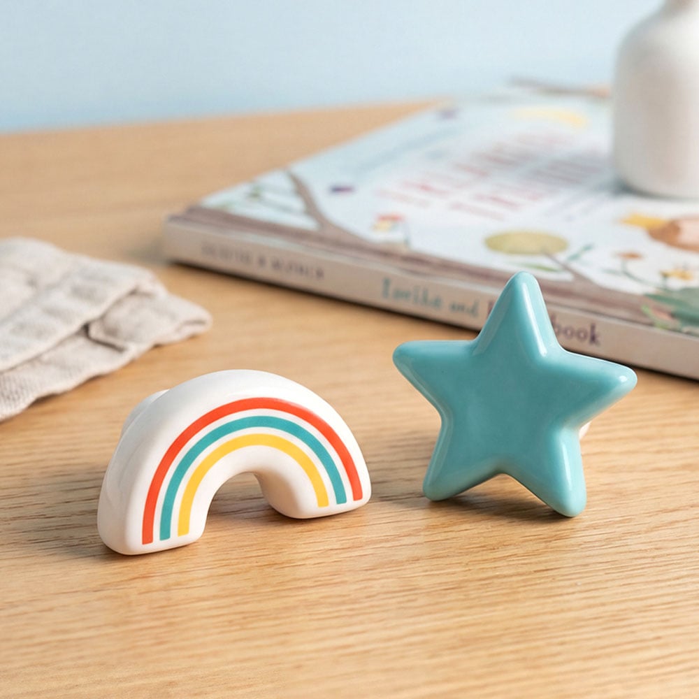 Multicolor Decorative Ceramic Star Cloud and Rainbow Shapes Cabinet Knobs-8 Pieces