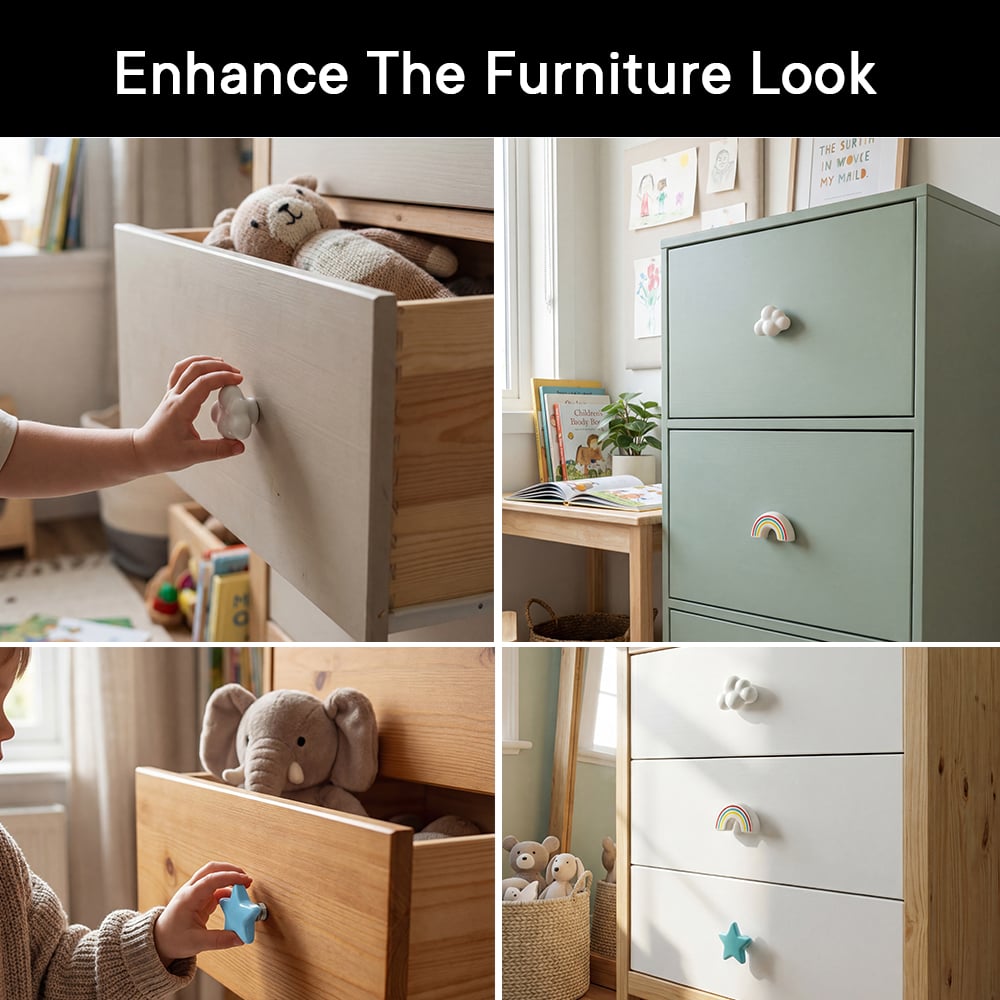 Multicolor Decorative Ceramic Star Cloud and Rainbow Shapes Cabinet Knobs-8 Pieces