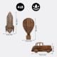 Wooden Adhesive Hot Air Balloon,Car And Rocket Shape Wall Hooks-Pack of 3