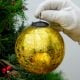 Round Gold Vintage Kugel Style Crackled Christmas Glass Hanging