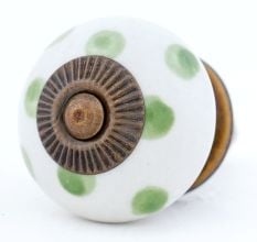 White Green Polka Dot Ceramic Cabinet Knob