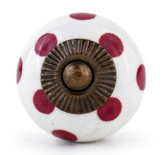 White Red Polka Dotted Ceramic Dresser Knob