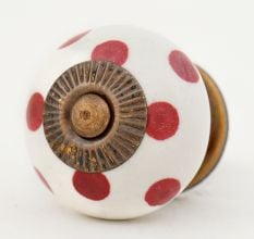 White Red Polka Dotted Ceramic Dresser Knob