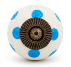 White Blue Polka Dots Ceramic Drawer Knob
