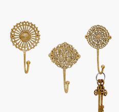 Golden Wall Brass Decorative Hook - Pack of 3