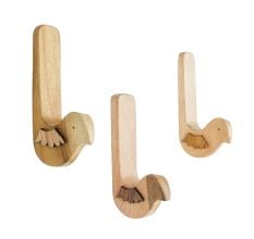Natural Bird Shape Wooden Adheshive Wall Hook-Pack of 3