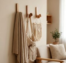 Natural Bird Shape Wooden Adheshive Wall Hook-Pack of 3