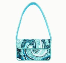 Luxury Handmade Beaded Shoulder Bag Blue Abstract Pattern