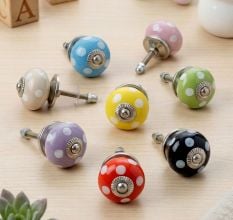 8 Pieces Ceramic Multicolor Polka Dotted Kitchen Drawer Knobs