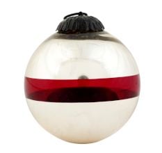 Red Band Silver Round Glass Christmas Ornament