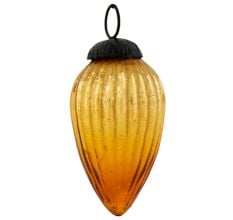 Vintage style Ribbed Amber Glass Christmas Ornament