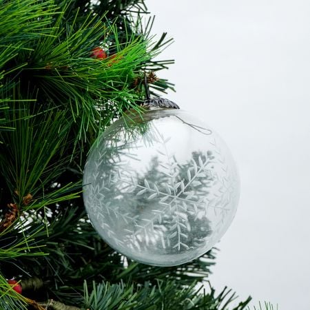 Clear Leaf Cut Round Christmas Hanging