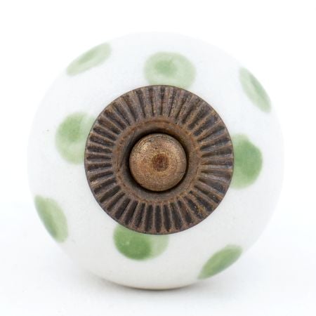 White Green Polka Dot Ceramic Cabinet Knob