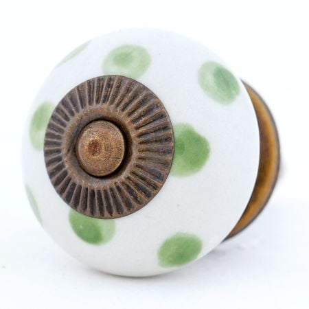 White Green Polka Dot Ceramic Cabinet Knob