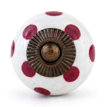 White Red Polka Dotted Ceramic Dresser Knob