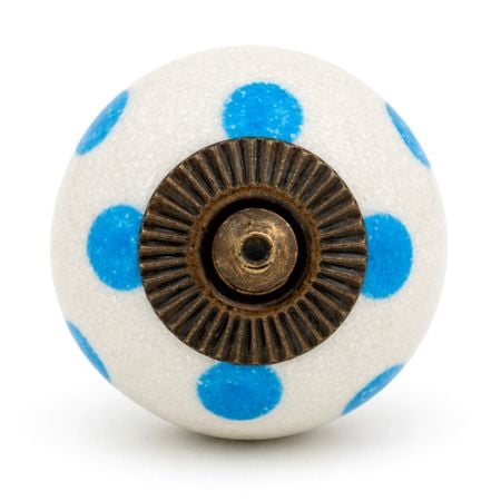 White Blue Polka Dots Ceramic Drawer Knob