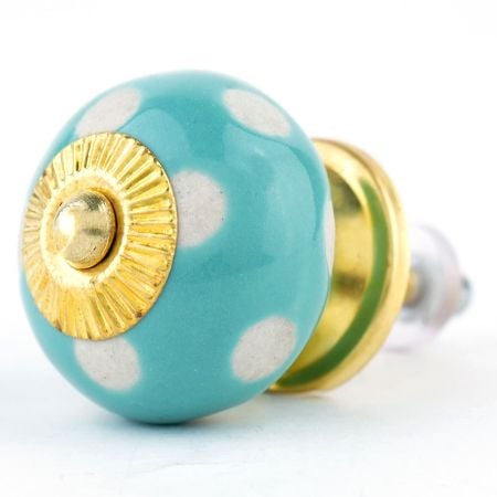 Sea Green Etched Dot Ceramic Drawer Knob