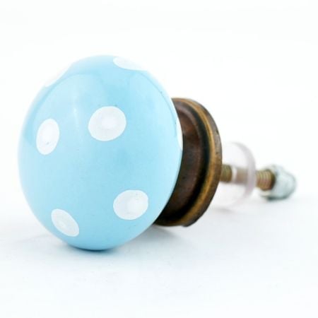 Sky Blue White Polka Almirah Knob