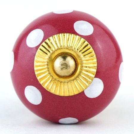 Blood Red White Polka Wardrobe Knob