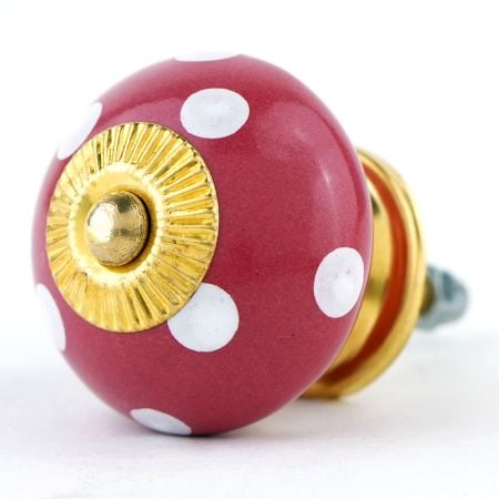 Blood Red White Polka Wardrobe Knob