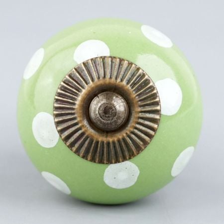 Lime Green White Polka Dotted Cabinet Knob
