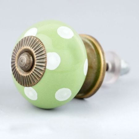 Lime Green White Polka Dotted Cabinet Knob