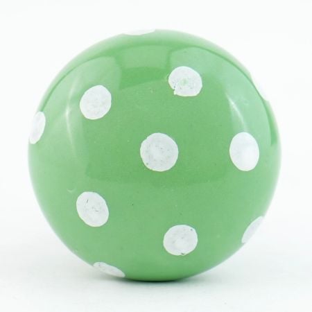 Green White Polka Ceramic Cabinet Knob