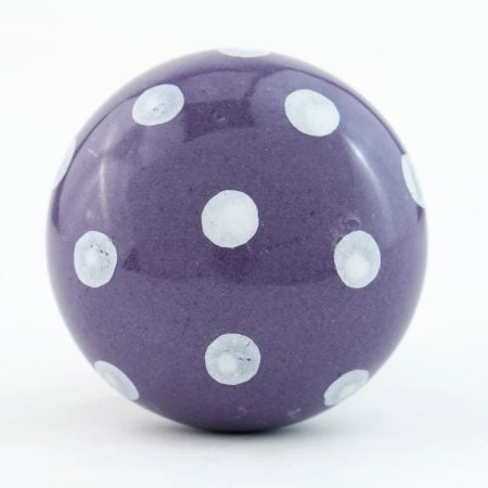 Purple White Polka Dotted Drawer Knob