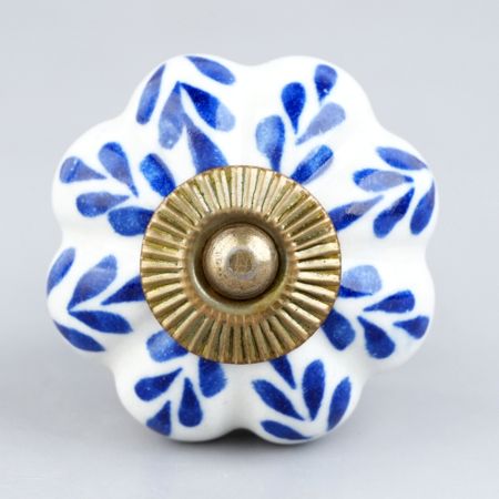 Blue Leaf Ceramic Melon Cabinet Knob Online