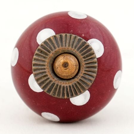 Cherry White Dot Ceramic Cabinet Knob