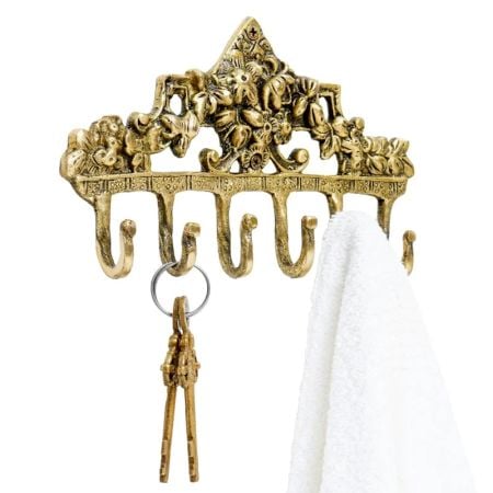 Brass Victorian Small Floral Arrrangement Six Wall Hook