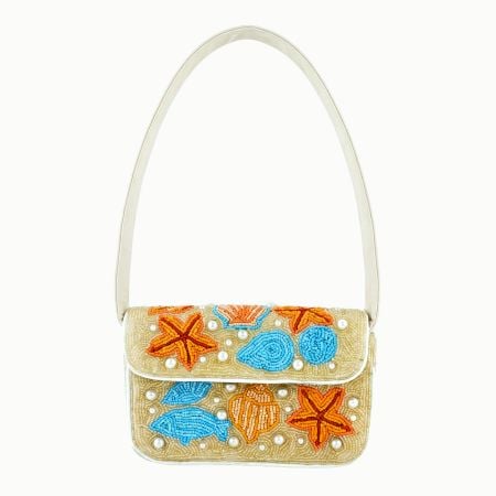 Luxury Colorful Beaded Shoulder Bag with Seashell & Starfish Design